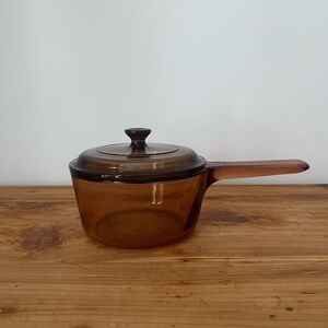 Visions France Amber Pyrex Glass 1L Saucepan with Lid